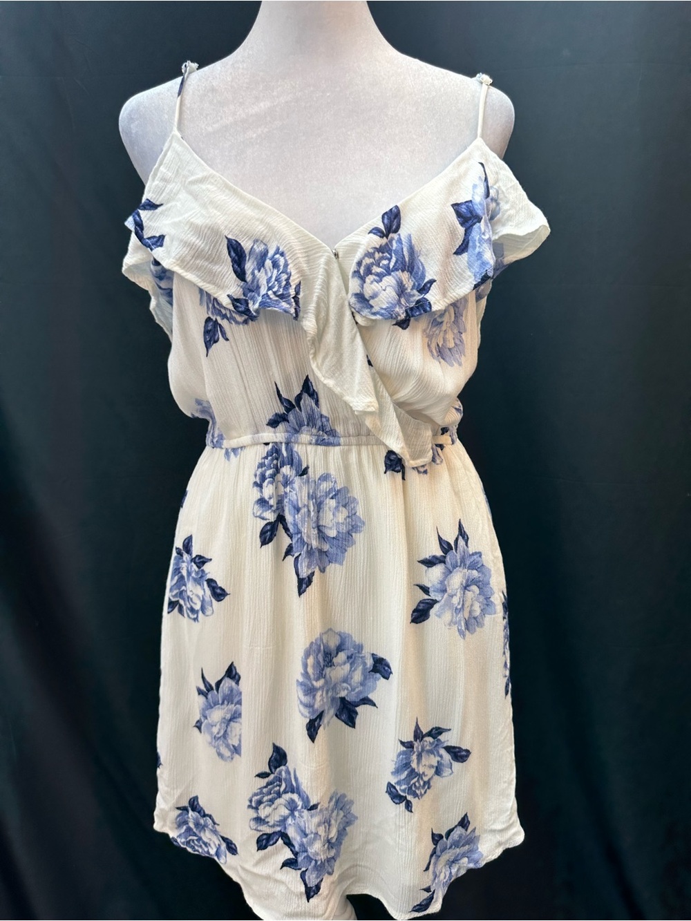 Blu Pepper Blue Floral Ruffle Sundress - white  Background M